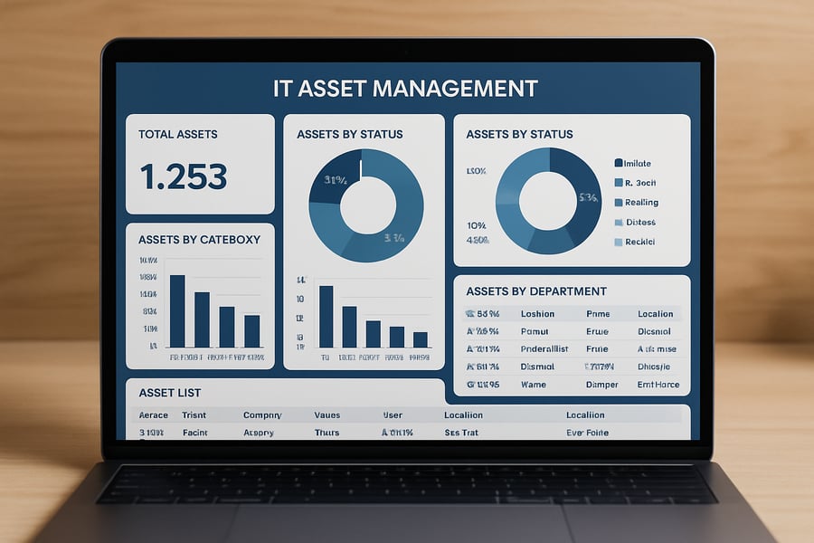 IT asset management dashboard on a laptop